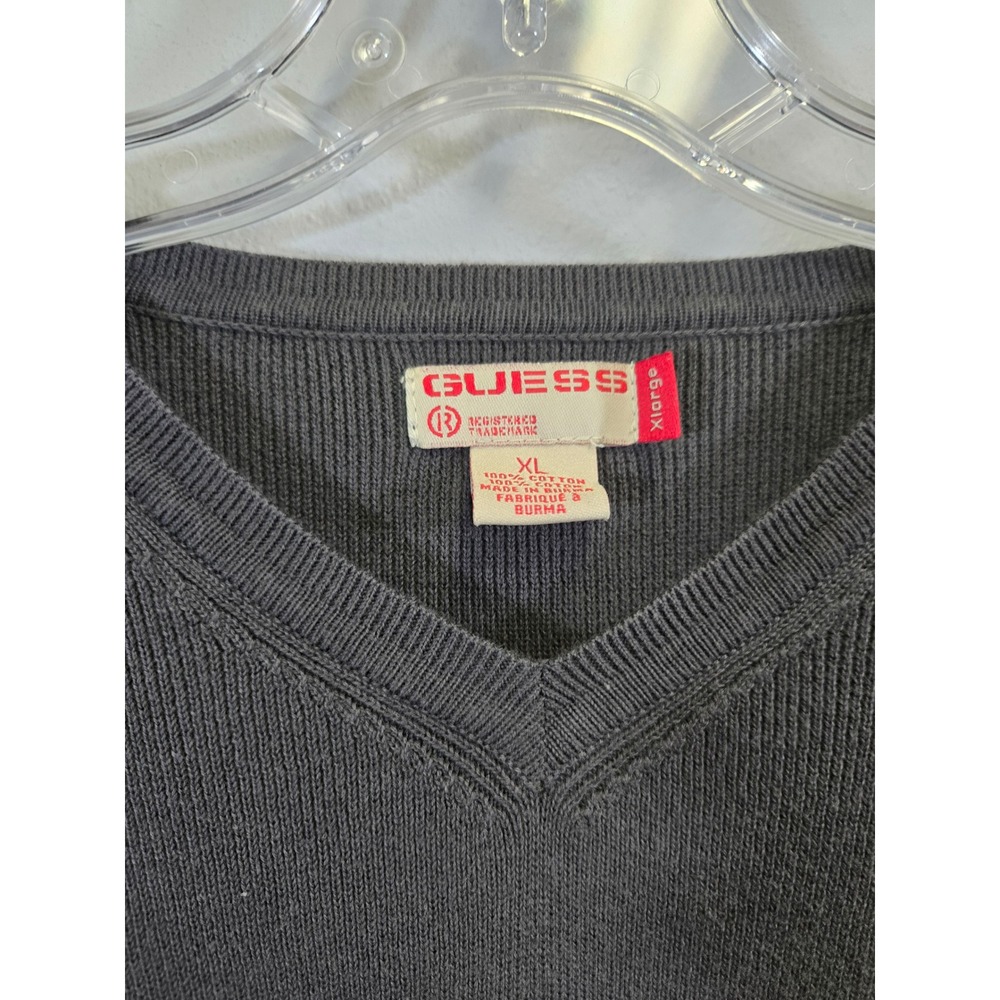 Guess Charcoal Gray Cotton Ribbed V-Neck Pullover Sweater XL Men's - Picture 3 of 8
